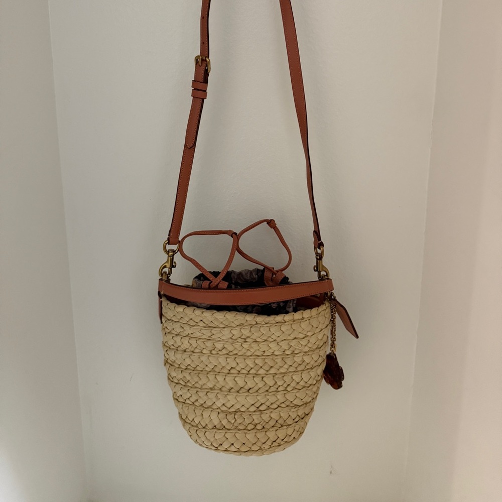 Coach Tan and Brown Crossbody Bucket Bag with Leather Trim- vintage